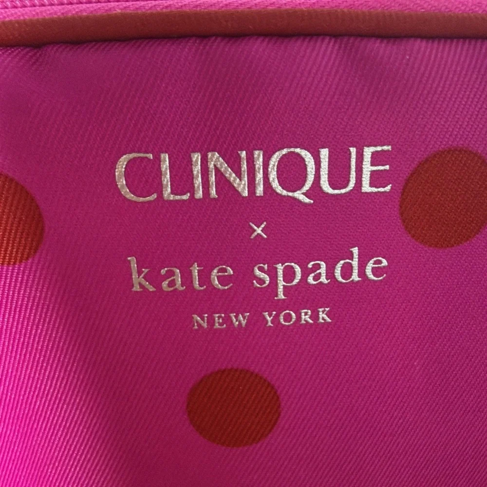 Clinique x Kate Spade Cosmetic Makeup‎ Bag Pink Polka Dots Travel Vacation